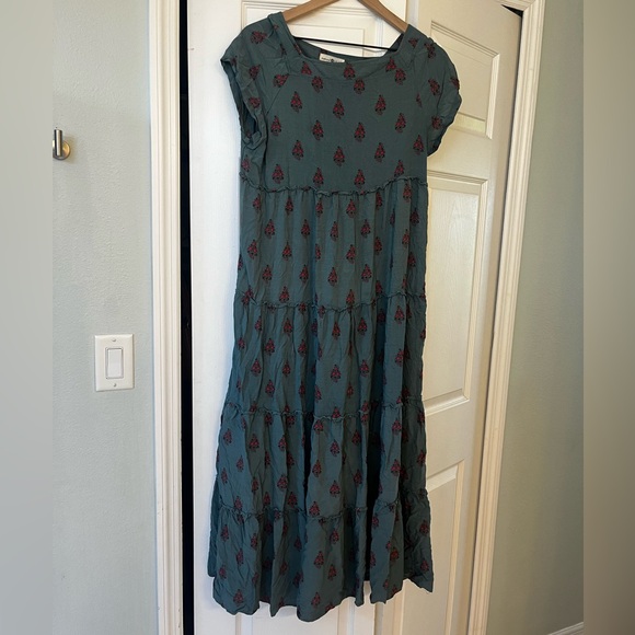 Natural Life Berkley Maxi Dress Teal Folk Floral Tiered Square Neckline - Picture 3 of 7